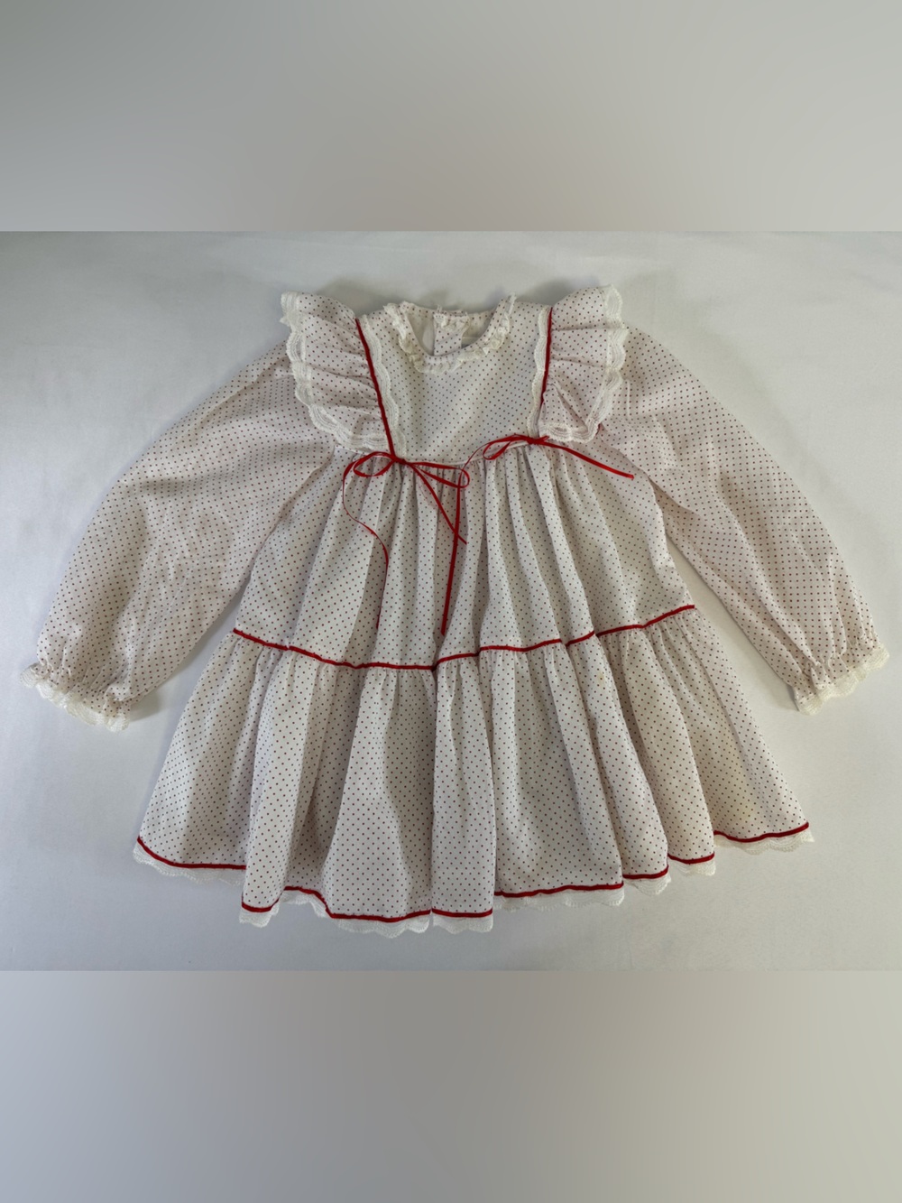 Vintage Bryan Girls White Red Polka Dot Tiered Ruffle Dress Size T4